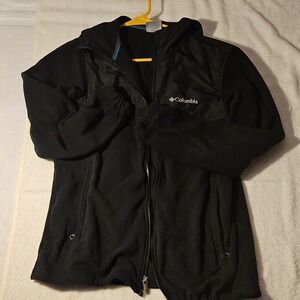 Columbia Hooded Zip Pockets Embroidered Logo Black Women's S Jacket